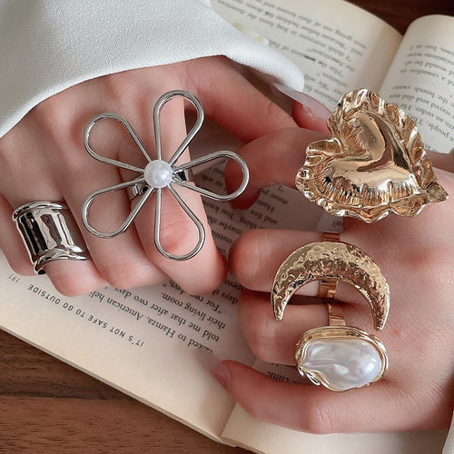 European Metal Double Layer Wrinkled Open Ring For Women