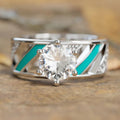 Hollow Metal Ring For Women, 3D Oil Painting Design Six Prong Setting Slanted Stripe Finger Ring view 2