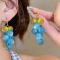 Resin Grape Tassel Drop Earrings With Silver Pins Forest Style Summer Stud Jewelry view 3