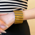 Iridescent Vertical Stripe Acrylic Open Cuff Bangle European American Fashion Statement Jewelry view 3