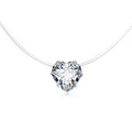 Silver Tone Prong-Set Heart Crystal Invisible-Line Pendant Necklace view 1