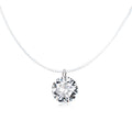 Clear Round Crystal Drop Invisible-Line Necklace with Silver Tone Loop view 1