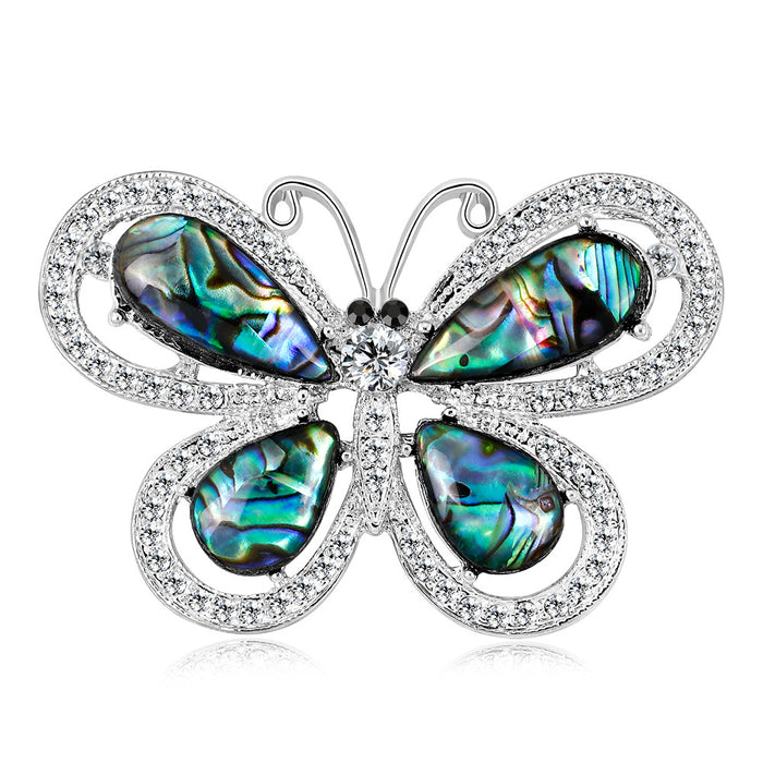 Aqua Silver Tone Abalone Shell Shell Metal Brooch Pin