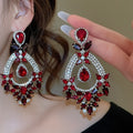 Light Luxury Copper Oval Teardrop Rhinestone Pendant Drop Earrings For Elegant Fashion Style view 4