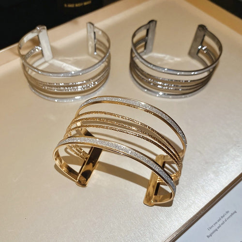 European American Style Metal Multi Layer Open Bangle Minimalist Round Cuff Jewelry