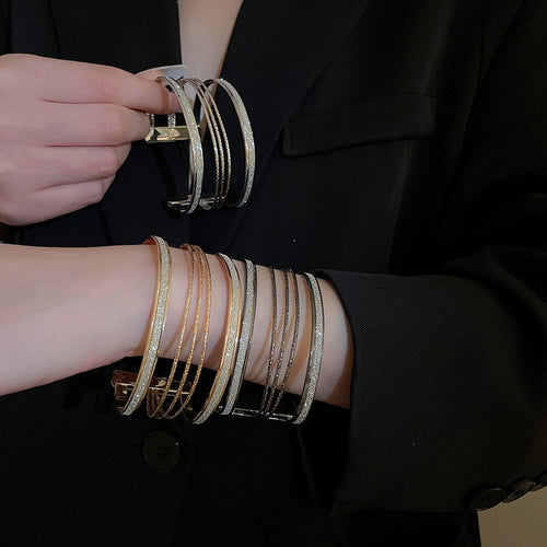 European American Style Metal Multi Layer Open Bangle Minimalist Round Cuff Jewelry