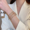 European American Style Metal Multi Layer Open Bangle Minimalist Round Cuff Jewelry view 4
