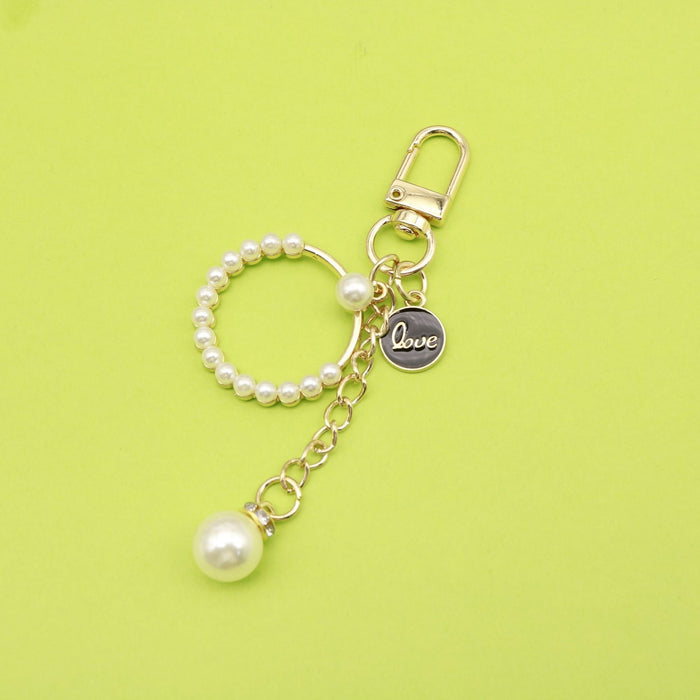 Metal Pearl Heart Keychain Bag Charm