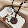 Ethnic Style Braided Cord Sweater Necklace With Hollow Wood Ginkgo Alloy Pendant view 2