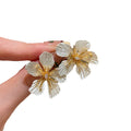 Metal Flower Rhinestone Silver Needle Drop Earrings Light Luxury Minimalist Fashion Jewelry view 5
