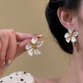 Metal Flower Rhinestone Silver Needle Drop Earrings Light Luxury Minimalist Fashion Jewelry view 2