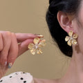 Metal Flower Rhinestone Silver Needle Drop Earrings Light Luxury Minimalist Fashion Jewelry view 4