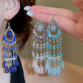 Vintage Ethnic Rhinestone Teardrop Glass Tassel Drop Earrings With Hook view 1