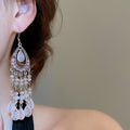 Vintage Ethnic Rhinestone Teardrop Glass Tassel Drop Earrings With Hook view 3