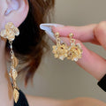 Chic Alloy Flower Leaf Tassel Drop Earrings With Silver Pin, Minimalist Light Luxury Fashion Jewelry view 2
