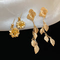 Chic Alloy Flower Leaf Tassel Drop Earrings With Silver Pin, Minimalist Light Luxury Fashion Jewelry view 3