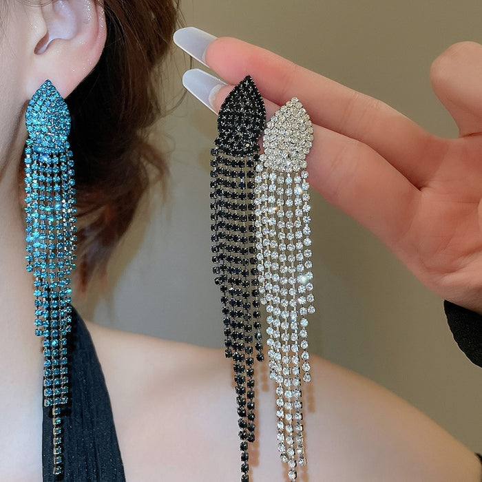 Copper Rhinestone Jellyfish Tassel Drop Earrings With Silver Pin Geometric European Style