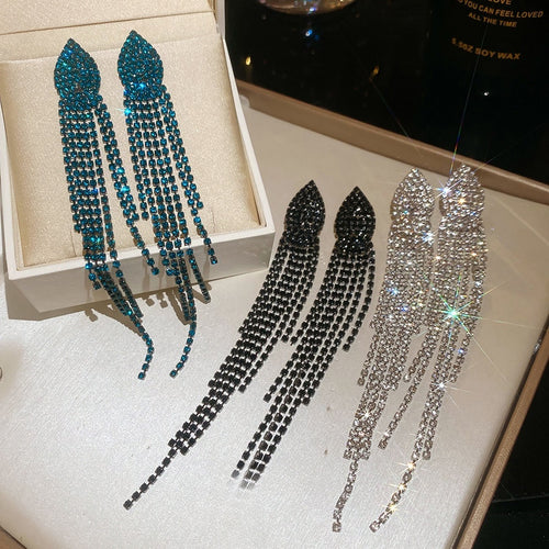 Copper Rhinestone Jellyfish Tassel Drop Earrings With Silver Pin Geometric European Style