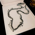 Old Money Style Multilayer Glass Bead Sweater Necklace With Round Geometric Chain Design view 2