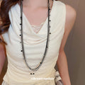 Old Money Style Multilayer Glass Bead Sweater Necklace With Round Geometric Chain Design view 3