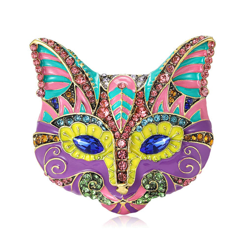 Alloy Enamel Rhinestone Fox Head Brooch For Men And Women