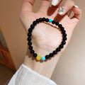 Vintage Turquoise Agate Blue Crystal Green Stone Beaded Geometric Round Bangle view 2