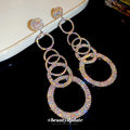Copper Round Rhinestone Tassel Drop Earrings With Silver Posts Luxury European Style view 4