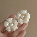 Faux Pearl Flower Stud Earrings Light Luxury Minimalist Fashion Jewelry For Women view 4