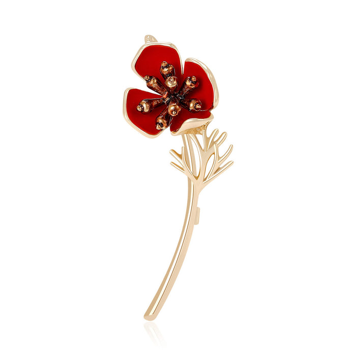 Alloy Enamel Poppy Flower Brooch Pin For Women Suits Cardigans