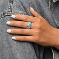 Textured Square Geometric Oil Painted Ring For Women, Artistic Design Single Statement Jewelry view 3