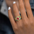 Palace Style Three Piece Ring Set For Women, Indian Middle East Enamel Geometric Jewelry view 3