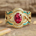 Palace Style Three Piece Ring Set For Women, Indian Middle East Enamel Geometric Jewelry view 1