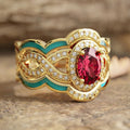 Palace Style Three Piece Ring Set For Women, Indian Middle East Enamel Geometric Jewelry view 2