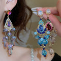 Luxury Waterdrop Crystal Tassel Drop Earrings With Silver Needle Vintage Palace Style view 1
