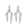 Copper Silver Needle Rhinestone Geometric Leaf Tassel Drop Earrings For Women Light Luxury Style view 5
