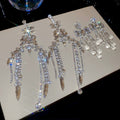 Copper Silver Needle Rhinestone Geometric Leaf Tassel Drop Earrings For Women Light Luxury Style view 4