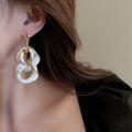 Acrylic Square Diamond Tassel Pendant Hoop Earrings With Silver Pins, European Fashion Jewelry view 3