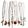 Vintage Ethnic Alloy Feather Star Oval Faux Wood Geometric Clavicle Necklace view 5
