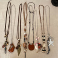 Vintage Ethnic Alloy Feather Star Oval Faux Wood Geometric Clavicle Necklace view 1