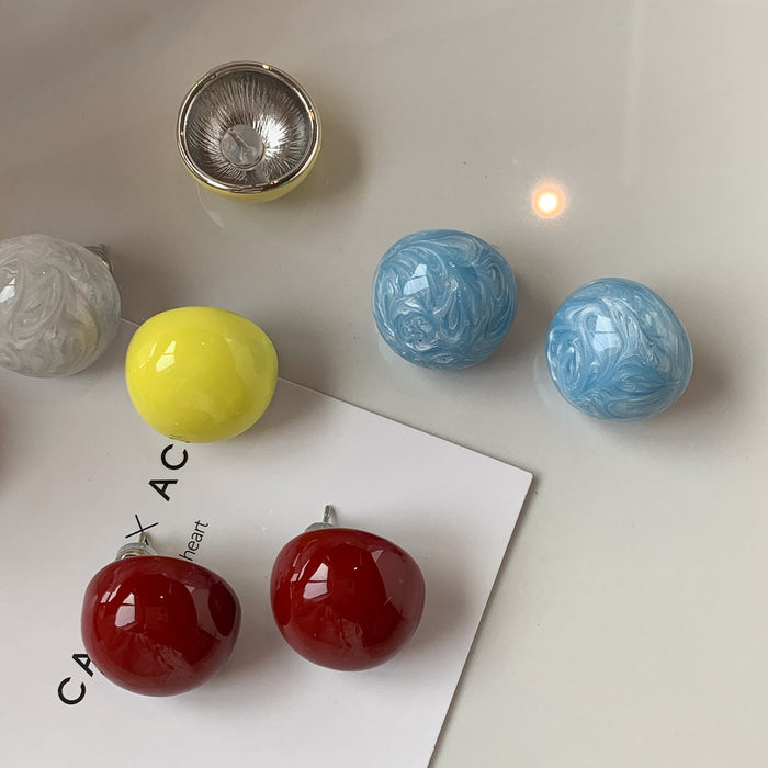 Alloy Geometric Round Ball Stud Earrings With Enamel Oil Drip, Light Luxury Vacation Style