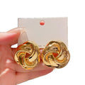Metal Wrapped Polygon Flower Stud Earrings For Women, Light Luxury Geometric Floral Round Design view 5