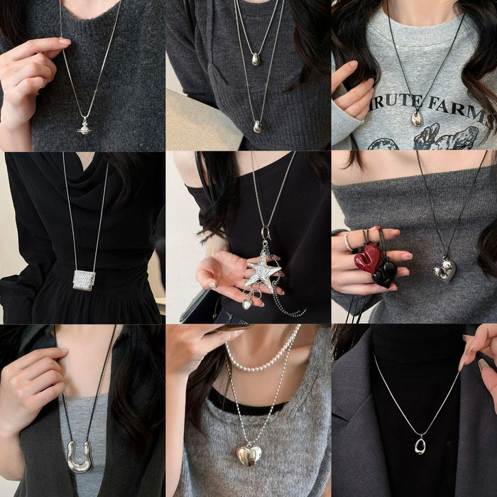 Light Luxury Copper Wax Cord Necklace With Geometric Oval Flower Heart Star Pendants