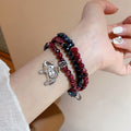 Ethnic Style Glass Crystal Beaded Bracelet With Elephant And Heart Charms Layered Pendant Design view 2