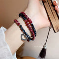 Ethnic Style Glass Crystal Beaded Bracelet With Elephant And Heart Charms Layered Pendant Design view 4