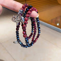 Ethnic Style Glass Crystal Beaded Bracelet With Elephant And Heart Charms Layered Pendant Design view 3