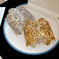 Light Luxury Metal Hollow Flower Open Round Bangle For Women European Style Jewelry view 2