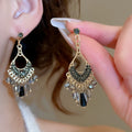 Vintage Ethnic Style Glass Rhinestone Tassel Drop Earrings With Silver Needle Posts view 2