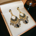 Vintage Ethnic Style Glass Rhinestone Tassel Drop Earrings With Silver Needle Posts view 3