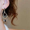 Vintage Ethnic Style Glass Rhinestone Tassel Drop Earrings With Silver Needle Posts view 4