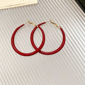Vintage Red Round Metal Hoop Earrings With Silver Posts Minimalist Geometric Elegant Style view 2